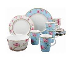 CreaTable Kombiservice, Porzellan, 16 Teile, »Magnolie«, weiß, Neutral, weiß-rosa-blau