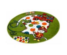 Festival Kinderteppich Momo Feuerwehr, rund, 13 mm Höhe, Feuerwehrmann mit Drachen, Kurzflor grün Kinder Kinderteppiche Motiv Teppiche