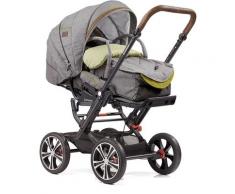 Gesslein Kombi-Kinderwagen F10 Air+, schwarz/tabak mit Tragetasche C1 Lift, stein meliert/Punkte grün weiß, Made in Germany; Kinderwagen Baby Ab Geburt Altersempfehlung