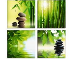 Artland Glasbild Spa Stillleben Bambus Steinpyramide, Zen, (4 St.) grün Glasbilder Bilder Bilderrahmen Wohnaccessoires
