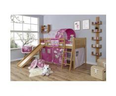 Ticaa Hochbett Ekki, mit Rollrost und Textil-Set wahlweise Matratze, Buche beige Kinder Hochbetten Kinderbetten Betten