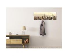 Artland Garderobenpaneel Skyline Manhattan - New York, platzsparende Wandgarderobe aus Holz mit 4 Haken, geeignet für kleinen, schmalen Flur, Flurgarderobe beige Garderobenpaneele Garderoben