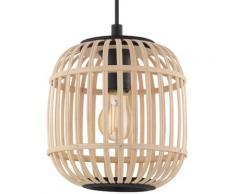 EGLO Pendelleuchte BORDESLEY, E27, schwarz / Ø21 x H110 cm exkl. 1 E27 (je max. 28W) aus Stahl und Holz - Pendellampe Hängelampe Hängeleuchte Deckenlampe Lampe Esstischlampe Esstisch Küchenlampe Pendelleuchten Hängeleuchten Deckenleuchten Lampen Leuchten