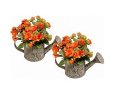 Kunstpflanze Wildrosen in Gießkanne (2er Set) (Set 2 Stück), orange, Neutral, orange