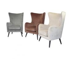 Ohrensessel, Polstersessel mit Beinen aus Massivholz Kiefer, schwarz lackiert, komplett schaumstoffgepolstert, Bezug Soft-Samtvelour beige Ohrensessel Sessel und Hocker Sofas Couches