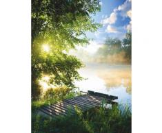 Home affaire Glasbild Angelsteg am Fluss Morgen grün Glasbilder Bilder Bilderrahmen Wohnaccessoires