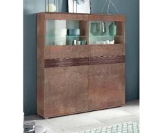 Borchardt Vitrine Florenz Höhe 125 cm, braun, stahlfarben braun/stahlfarben braun/ Schoko Riffeloptik HG MDF
