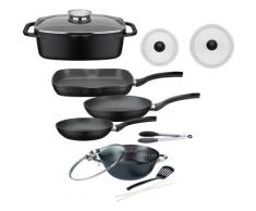 GSW Topf-Set Gourmet, Aluminiumguss, (Set, 8 tlg., (3-tlg. Pfannen-Set, 2 Glasdeckel, 1 Bräter, Wok, Küchenzange) schwarz Topfsets Töpfe Haushaltswaren