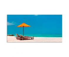 Artland Wandbild Liegestuhl Sonnenschirm Strand Malediven, Strand, (1 St.), in vielen Größen & Produktarten - Alubild / Outdoorbild für den Außenbereich, Leinwandbild, Poster, Wandaufkleber Wandtattoo auch Badezimmer geeignet blau Kunstdrucke Bilder...