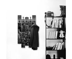 Artland Garderobenpaneel Luftbild von Manhattan New York City USA, platzsparende Wandgarderobe aus Holz mit 4 Haken, geeignet für kleinen, schmalen Flur, Flurgarderobe schwarz Garderobenpaneele Garderoben