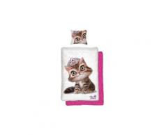 Kinderbettwäsche »Tiara Katze«, weiß, Neutral, weiß-pink