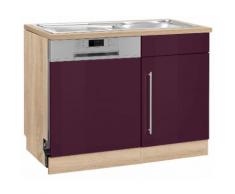 HELD MÖBEL Spülenschrank Samos mit Tür/Sockel für Geschirrspüler, lila, aubergine Hochglanz/ eiche