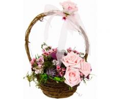Kunstpflanze Blüten in Weidekorb, rosa, rosa