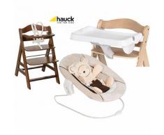 Hochstuhl Alpha+B, walnut, inkl. Bouncer 2in1, Hearts beige & Tray, white
