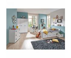 Komplett Jugendzimmer Moritz 5-tlg. (Kleiderschrank 3-türig, Kommode, Standregal mit 6 Fächern, Schreibtisch und Jugendbett), weiß mit Kante türkis