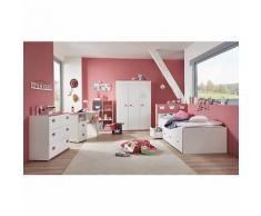 Komplett Jugendzimmer Mia 5-tlg. (Kleiderschrank 3-türig, Kommode, Standregal mit 6 Fächern, Schreibtisch und Jugendbett), weiß mit Kante pinkfarbig