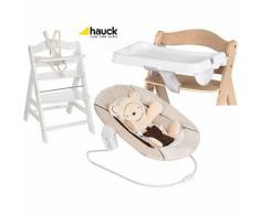 Hochstuhl Alpha+B, white, inkl. Bouncer 2in1, Hearts beige & Tray, white