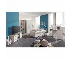 Komplett Jugendzimmer Bente 5-tlg. (Kleiderschrank 4-türig, Standregal mit 5 Fächern, Schreibtisch, Lowboard und Jugendbett), weiß/Eiche Sand