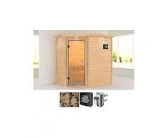 karibu massivholzsauna »cilja« 196/144/198 cm 36-kw plug & play mit ext. strg.