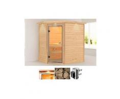 karibu massivholzsauna »cilja« 196/144/198 cm 3-6-kw plug & play mit int. strg.