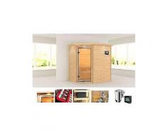 karibu massivholzsauna »yassin« 196/146/187 cm 36 kw bio-kombiofen mit ext. strg