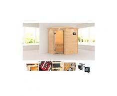 karibu massivholzsauna »yassin« 196/146/187 cm 36-kw plug & play mit ext. strg.