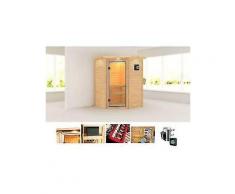 karibu massivholzsauna »aurel« 146/146/187 cm 36-kw plug & play mit ext. strg.