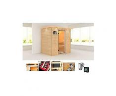 karibu massivholzsauna »samira« 196/146/187 cm 36 kw bio-kombiofen mit ext. strg