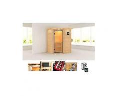 karibu massivholzsauna »aurel« 146/146/187 cm 36 kw bio-kombiofen mit ext. strg