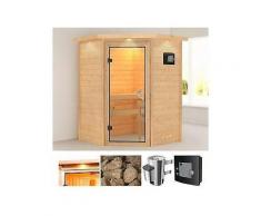 karibu massivholzsauna »alicja« 146/146/198 cm 36-kw plug & play mit ext. strg.