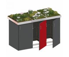 Binto Mülltonnenbox 3er-Box HPL-Schiefer-Rot Pflanzschale Mülltonnenverkleidung