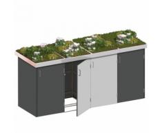Binto Mülltonnenbox 4er-Box HPL-Schiefer-Grau-Pflanzschale Mülltonnenverkleidung