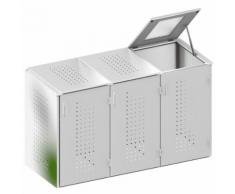 Binto Mülltonnenbox 3er-Box Edelstahl Klappdeckel Mülltonnenverkleidung