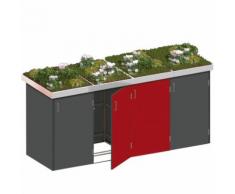 Binto Mülltonnenbox 4er-Box HPL-Schiefer-Rot Pflanzschale Mülltonnenverkleidung