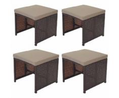 4x Poly-Rattan Hocker Kreta, Sitzhocker Lounge-Set, 36x40cm braun Kissen beige ~ Variantenangebot