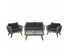 Poly-Rattan Garnitur HWC-E93, Gartengarnitur Lounge-Set, Spun Poly halbrundes Rattan Akazie Holz grau Kissen dunkelgrau ~ Variantenangebot
