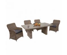 Poly-Rattan Garnitur HWC-E98, Gartengarnitur Sitzgruppe, Spun Poly halbrundes Rattan beige Kissen grau ~ Variantenangebot