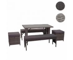 Poly-Rattan Garnitur HWC-G16, Gartengarnitur, Gastronomie 2xBank Tisch 2xHocker ~ Variantenangebot