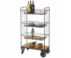 Servierwagen HWC-D78, Regal Küchenhelfer Barwagen Metallregal mit Hängekörben, 4 Ebenen Tanne Holz Vintage 120x67x32cm ~ Variantenangebot
