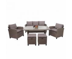 Poly-Rattan Garnitur HWC-E95, Gartengarnitur Sitzgruppe Lounge-Set, Tischplatte WPC Spun Poly halbrundes Rattan grau ~ Variantenangebot