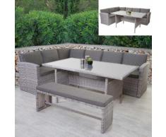 Poly-Rattan-Garnitur HWC-A29, Gartengarnitur Sitzgruppe Lounge-Esstisch-Set, hellgrau ~ Variantenangebot
