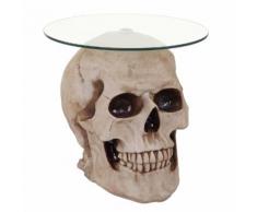 Beistelltisch Totenkopf HWC-A19, Glastisch Wohnzimmertisch Couchtisch Totenschädel, Polyresin rund Ø55cm natur ~ Variantenangebot