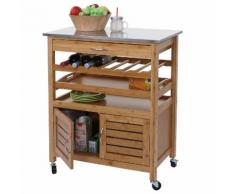 Servierwagen HWC-D15, Küchenwagen Barwagen Rollwagen Küchenhelfer Beistellwagen, Bambus mit Edelstahlplatte, 89x70x37cm ~ Variantenangebot