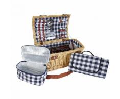 Picknickkorb-Set HWC-B23 für 6 Personen, Weiden-Korb Picknickdecke, Porzellan Glas Edelstahl, blau-weiß ~ Variantenangebot