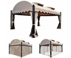 Pergola Daroca, Garten Pavillon, 10cm Luxus-Alu-Gestell mit Seitenwand + Moskitonetz 4,5x3,5m ~ Variantenangebot