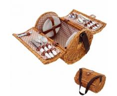Picknickkorb-Set für 4 Personen, Picknicktasche Weiden-Korb, Porzellan Edelstahl, beige-weiß ~ Variantenangebot