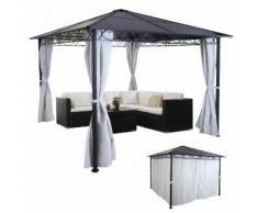 Hardtop Pergola HWC-C77, Garten Pavillon, Kunststoff-Dach Seitenwand Alu hellgrau 3x3m ~ Variantenangebot