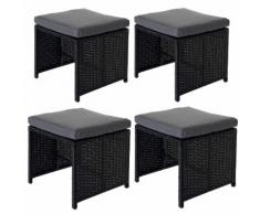 4x Poly-Rattan Hocker Kreta, Sitzhocker Lounge-Set, 36x40cm schwarz Kissen grau ~ Variantenangebot