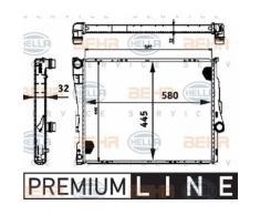 Kühler, Motorkühlung 'BEHR HELLA SERVICE *** PREMIUM LINE ***' | Hella, Fahrzeugausstattung: für Fahrzeuge mit Klimaanlage, Netzbreite: 445 mm ,Netzlänge: 580 mm