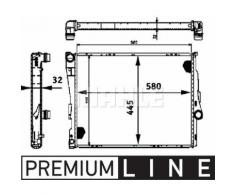 Kühler, Motorkühlung 'PREMIUM LINE' | Mahle, Fahrzeugausstattung: für Fahrzeuge mit Klimaanlage, Netzbreite: 445 mm ,Netzlänge: 580 mm